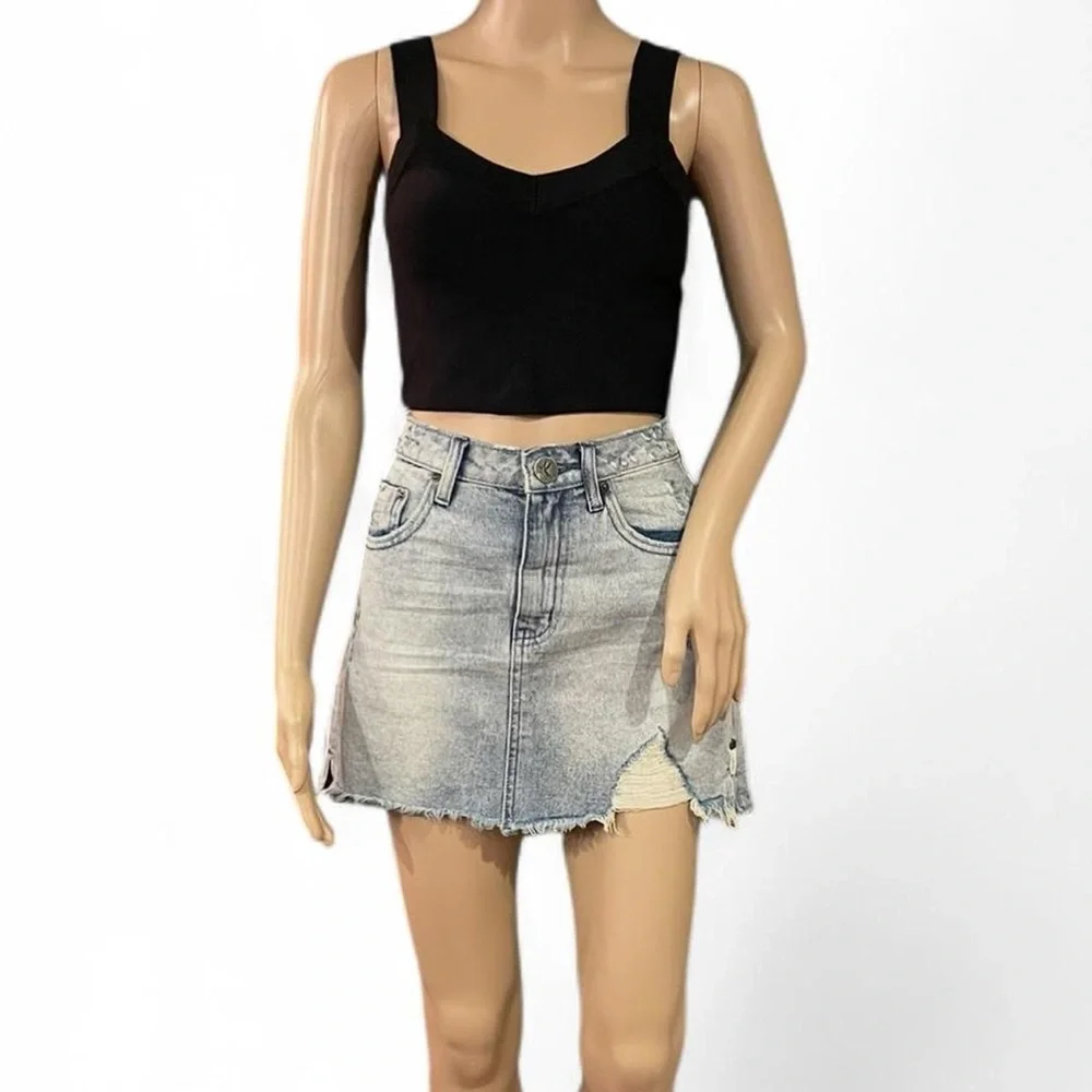 One by One Teaspoon Handmade Mini Skirt High Waist Fitted Short Length Size 26
